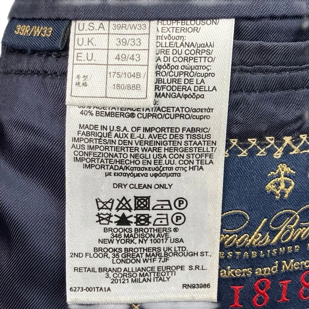 Brooks Brothers Mens 39R Blue Wool Blazer Sport Coat‎ Windowpane Saxxon 1818 USA